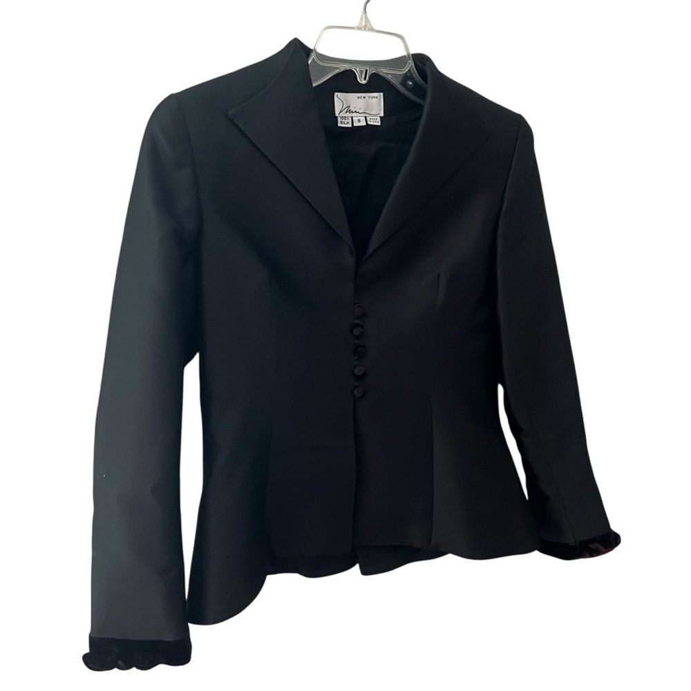 Vintage Black Silk Fitted Women’s Blazer Velvet Detail Bow Back US 8 Medium